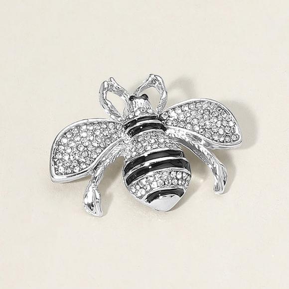 Silver Black Stripe Rhinestone Crystal Honey Bee Brooch Pin Fashion Accessories - Picture 1 of 3